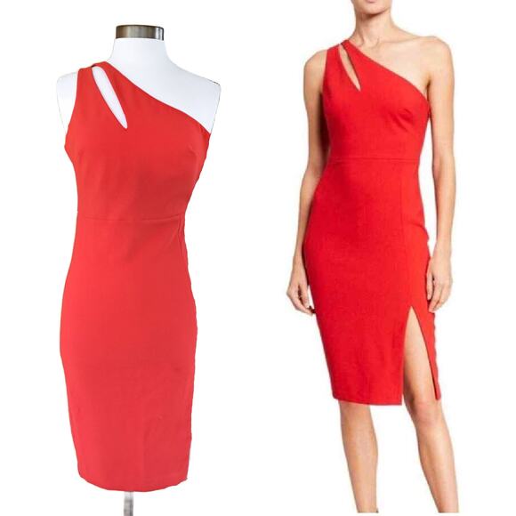 LIKELY Lisette Red One-shoulder Pencil Midi Dress Size 4 - Picture 1 of 10